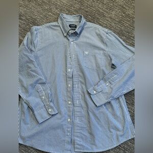 Chaps Men’s Large Striped Button Down Long Sleeve Shirt Navy Blue & White